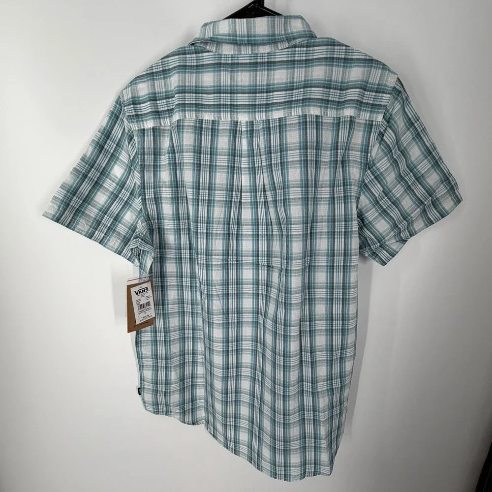 Vans Tripton Mens Teal Blue Plaid Short Sleeve Button Down Shirt Men Size Medium